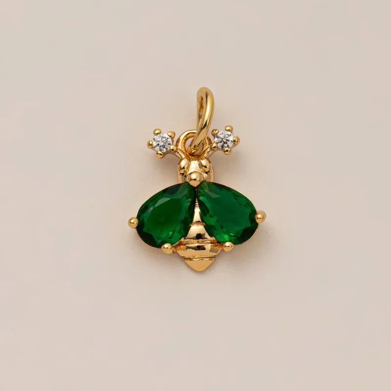 bee pendant gold green stone crystal insect design