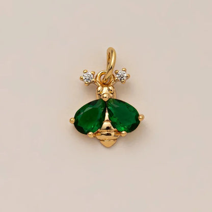 Bee Pendant Gold Green Stone Crystal Insect Design