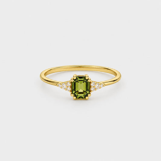 Green Stone Solitaire Ring Gold Plated Elegant Design