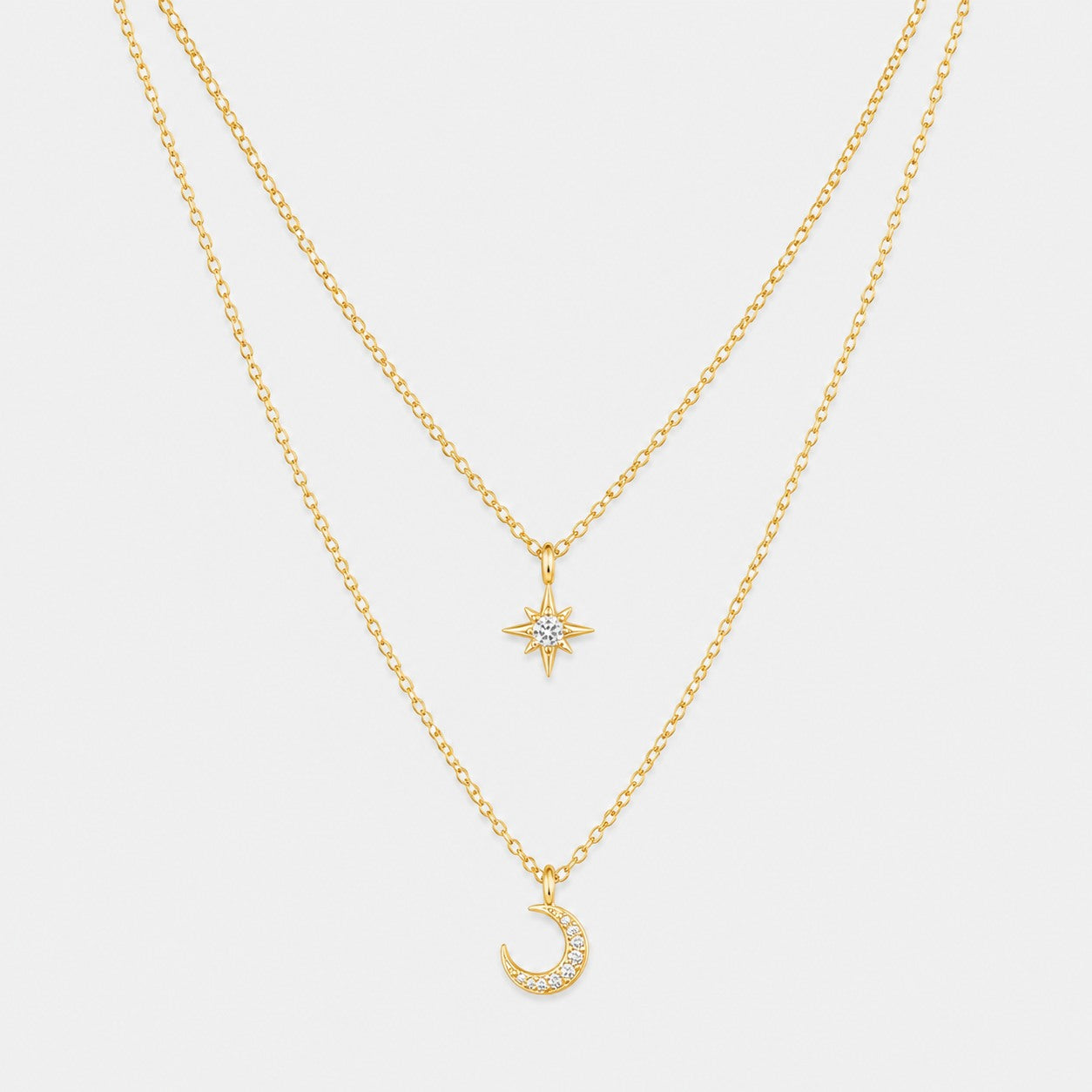 celestial layered necklace gold star moon pendant