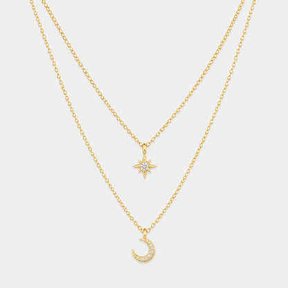 Celestial Layered Necklace Gold Star Moon Pendant