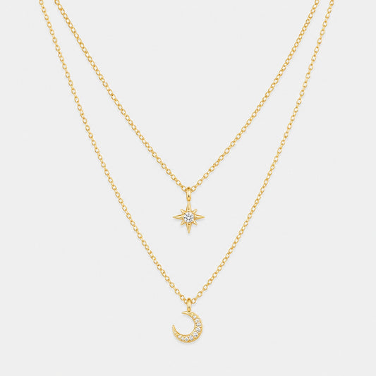 Celestial Layered Necklace Gold Star Moon Pendant