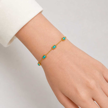 Gold Turquoise Stone Chain Bracelet Minimal Elegant