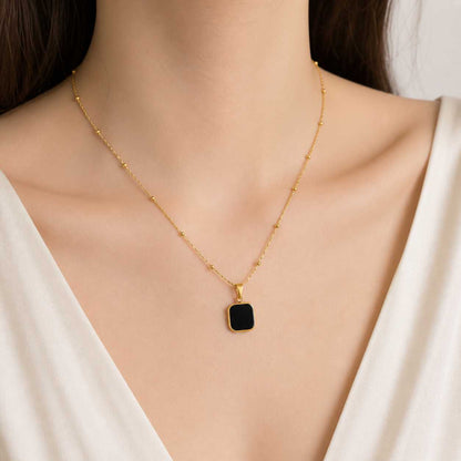 Gold Black Square Pendant Necklace Minimal Charm