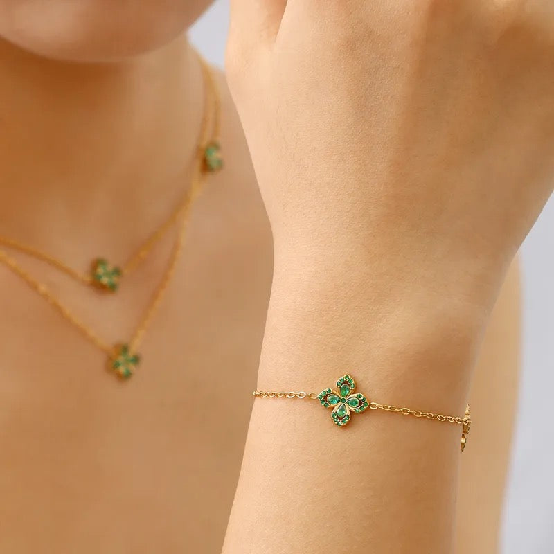 green clover chain bracelet gold plated adjustable