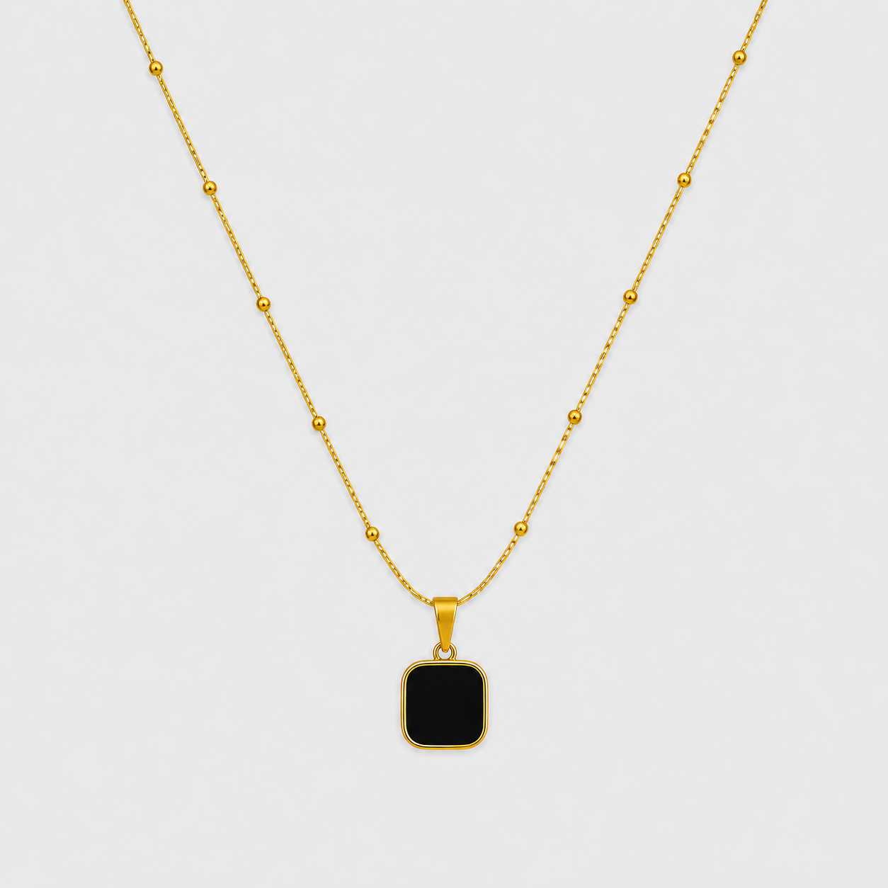 gold black square pendant necklace minimal charm
