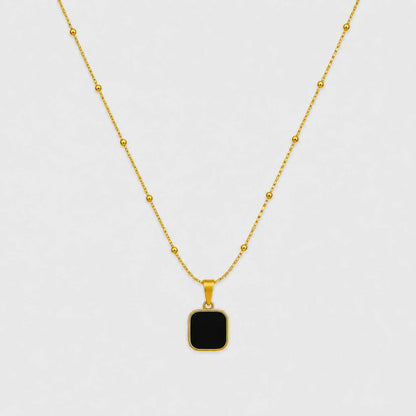 Gold Black Square Pendant Necklace Minimal Charm