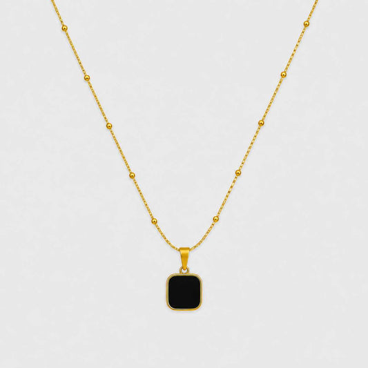 Gold Black Square Pendant Necklace Minimal Charm