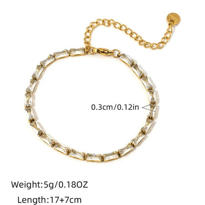 Gold Crystal Tennis Bracelet Rectangular Stone Design