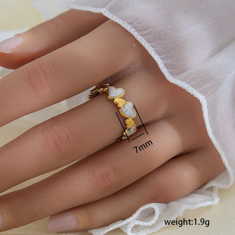 mother of pearl heart band ring gold plated