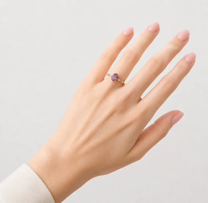 Purple Oval Stone Ring Gold Plated Crystal Band