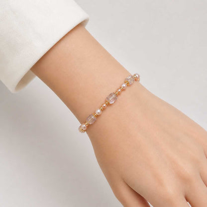Gold Pearl Crystal Beaded Bracelet Elegant Minimal