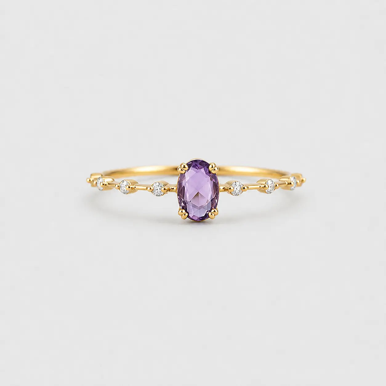 purple oval stone ring gold plated crystal band