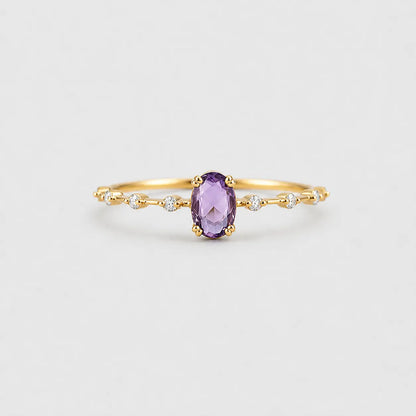 Purple Oval Stone Ring Gold Plated Crystal Band