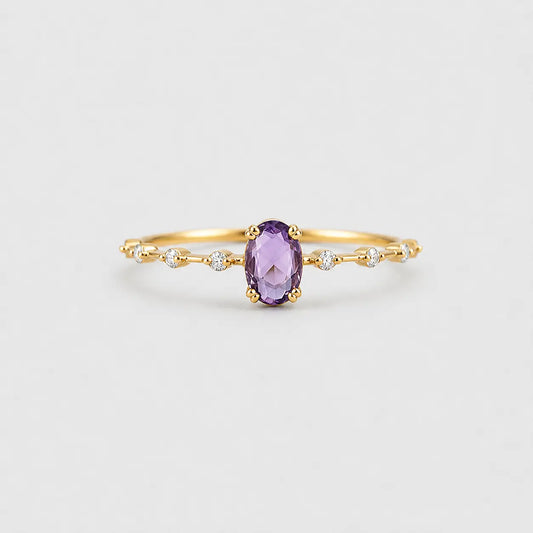 Purple Oval Stone Ring Gold Plated Crystal Band