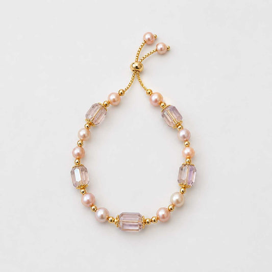 Gold Pearl Crystal Beaded Bracelet Elegant Minimal