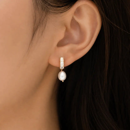Pearl Drop Earrings Gold Plated Crystal Bar Design