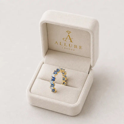 Blue Crystal Eternity Ring Gold Plated Square Stones