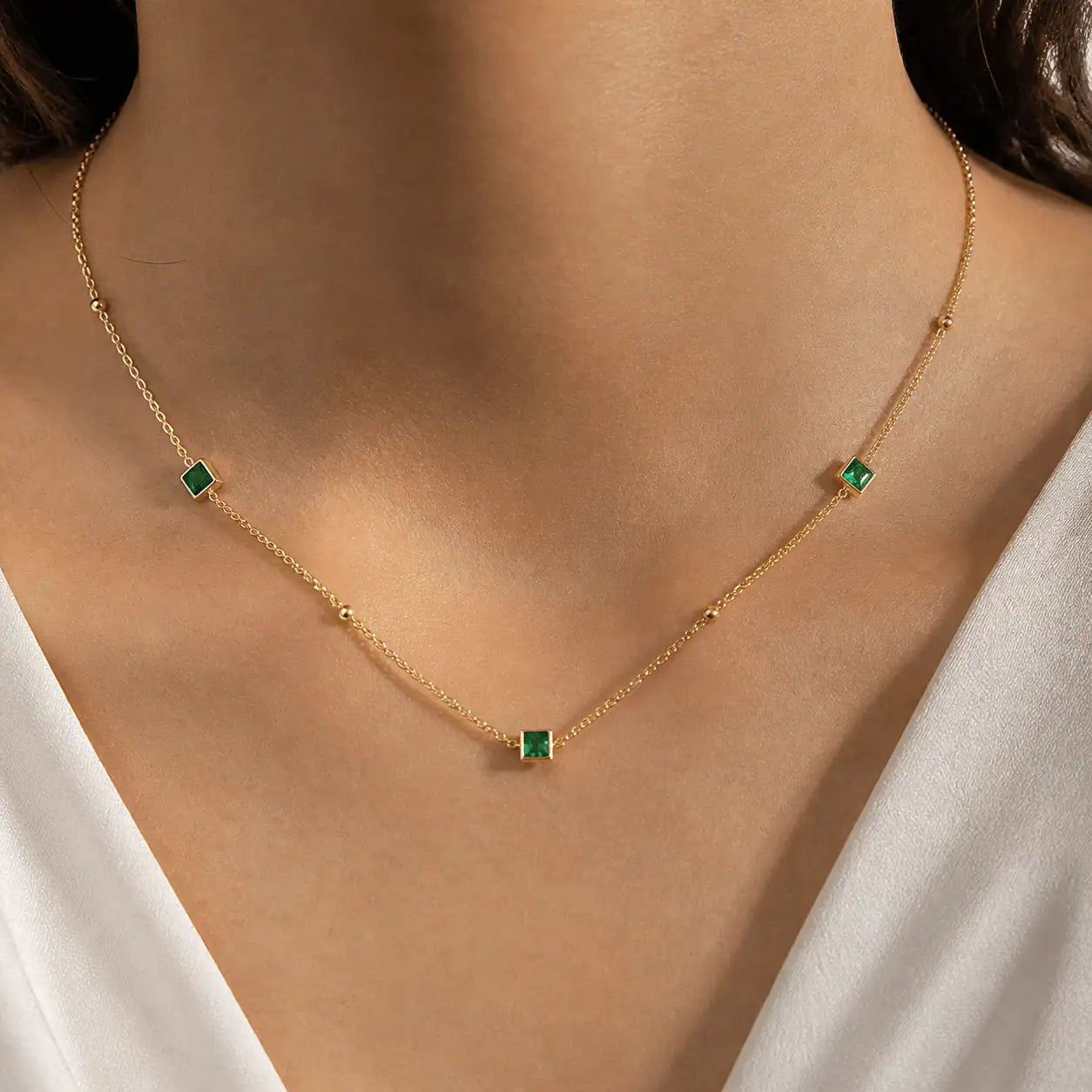 green square stone necklace gold plated minimal chain