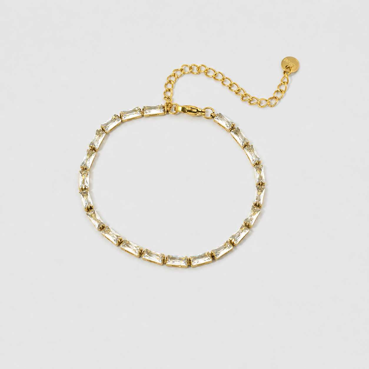 gold crystal tennis bracelet rectangular stone design