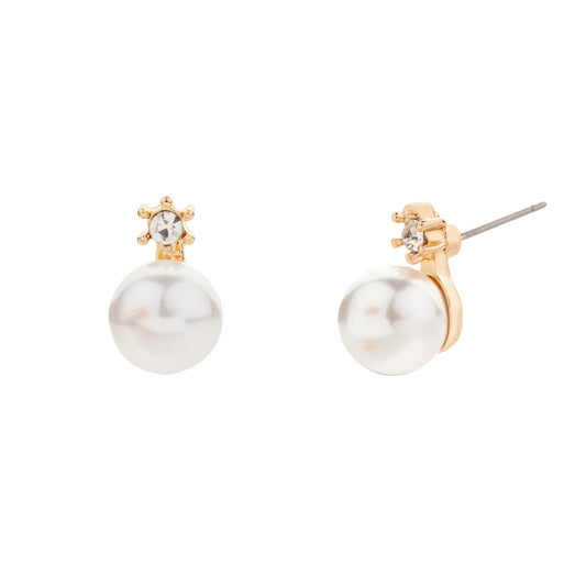 Pearl & Cubic Zirconia Stud Earrings In Gold-Tone