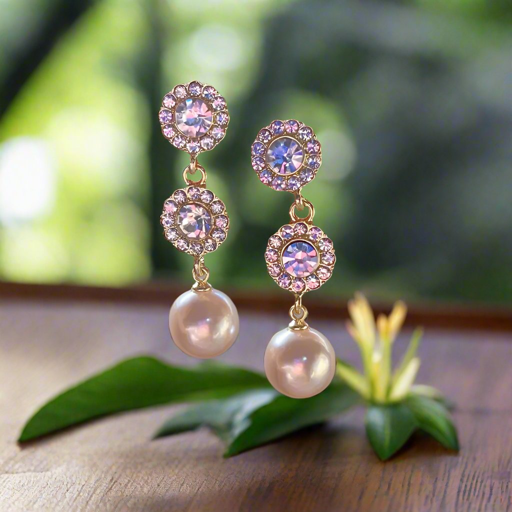 Pink freshwater pearl Zircon drop earrings