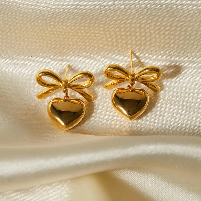 Gold ribbon Bow 18 plated earrings