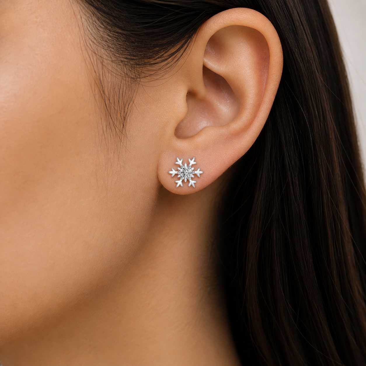 snowflake stud earrings silver crystal purple stone design